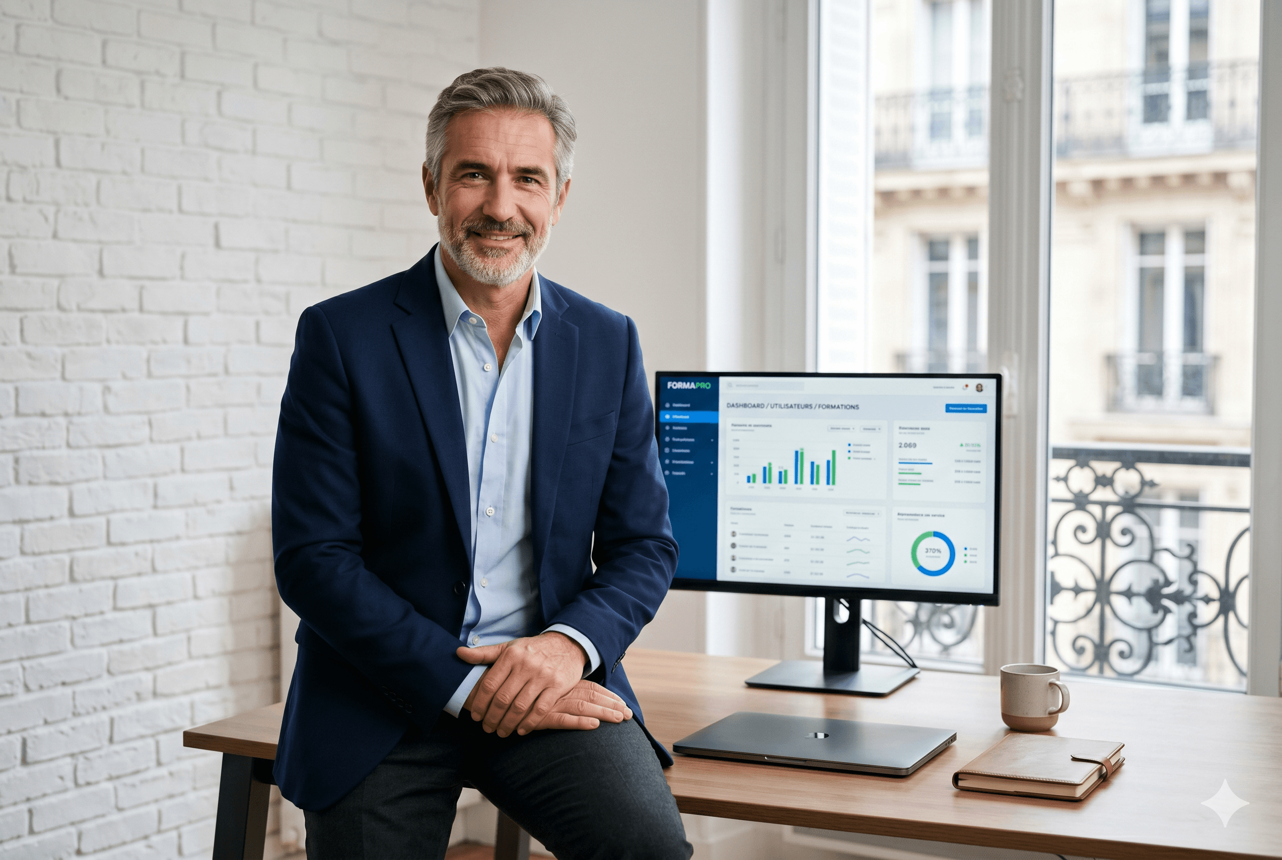 Directeur d'organisme de formation pilotant Kaliio depuis son bureau