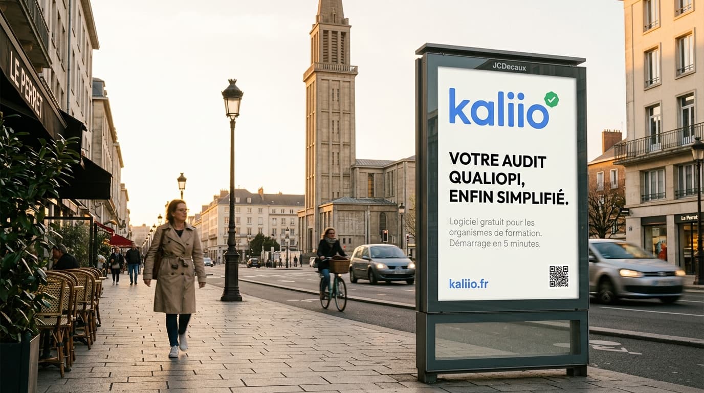 Panneau publicitaire urbain Kaliio à Le Havre, logiciel Qualiopi pour les organismes de formation