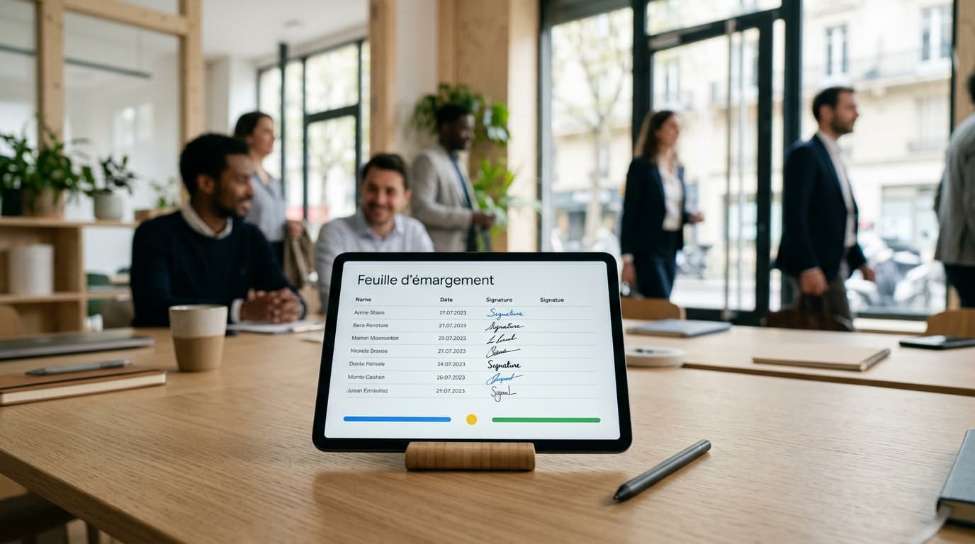 Feuille d'émargement numérique signée sur tablette en fin de session de formation